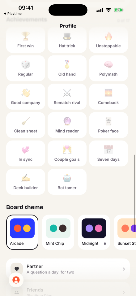 Achievements and board themes on your profile