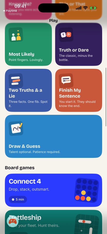 Couple games and board games on the Play tab